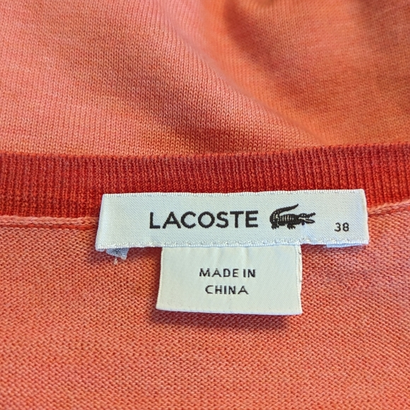 Lacoste Womens Sweater Size S/38 Salmon Orange Deep V-Neck Colorblock Cotton - Picture 6 of 9